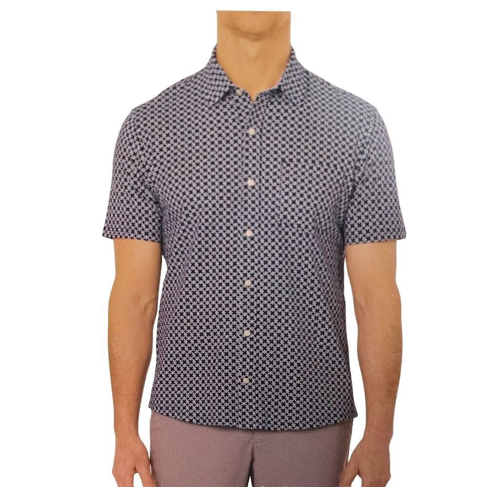 Tailor Vintage Men's M Modern Fit Short Sleeve Printed Button Navy/White K1161